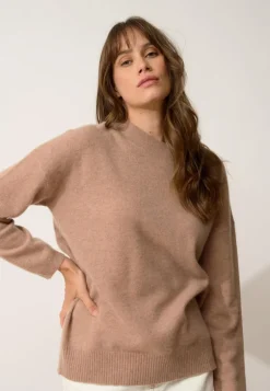 KAYLA pull col rond camel chiné