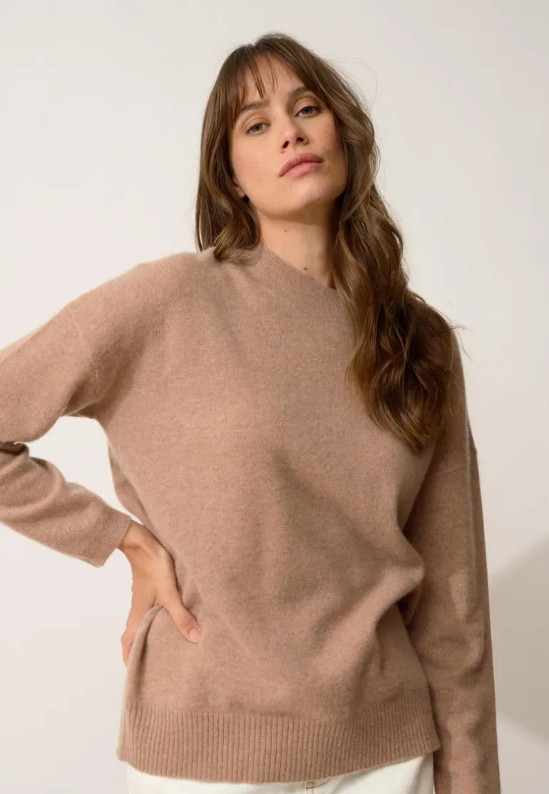 KAYLA pull col rond camel chiné