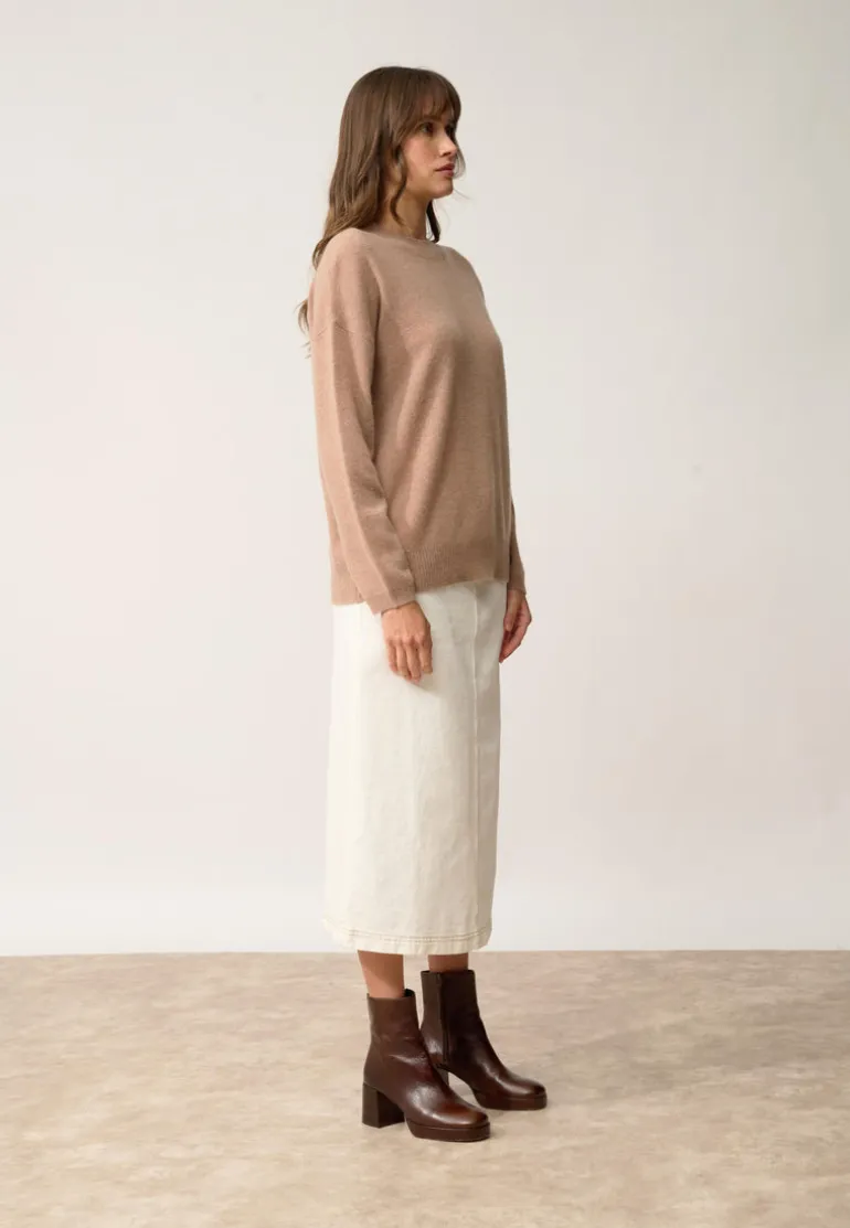 KAYLA pull col rond camel chiné