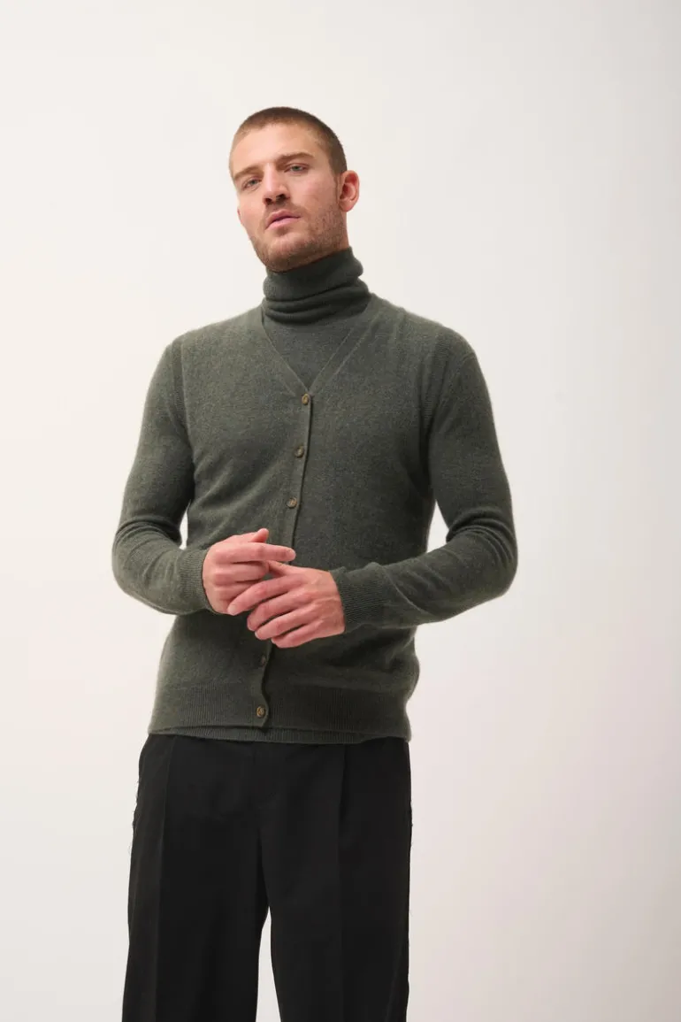 LANA cardigan col v kaki chiné