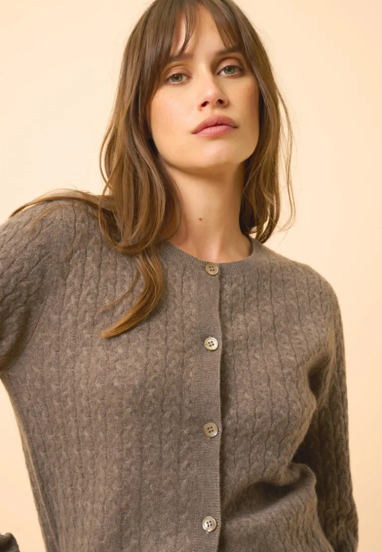 LAURA cardigan col rond taupe chiné