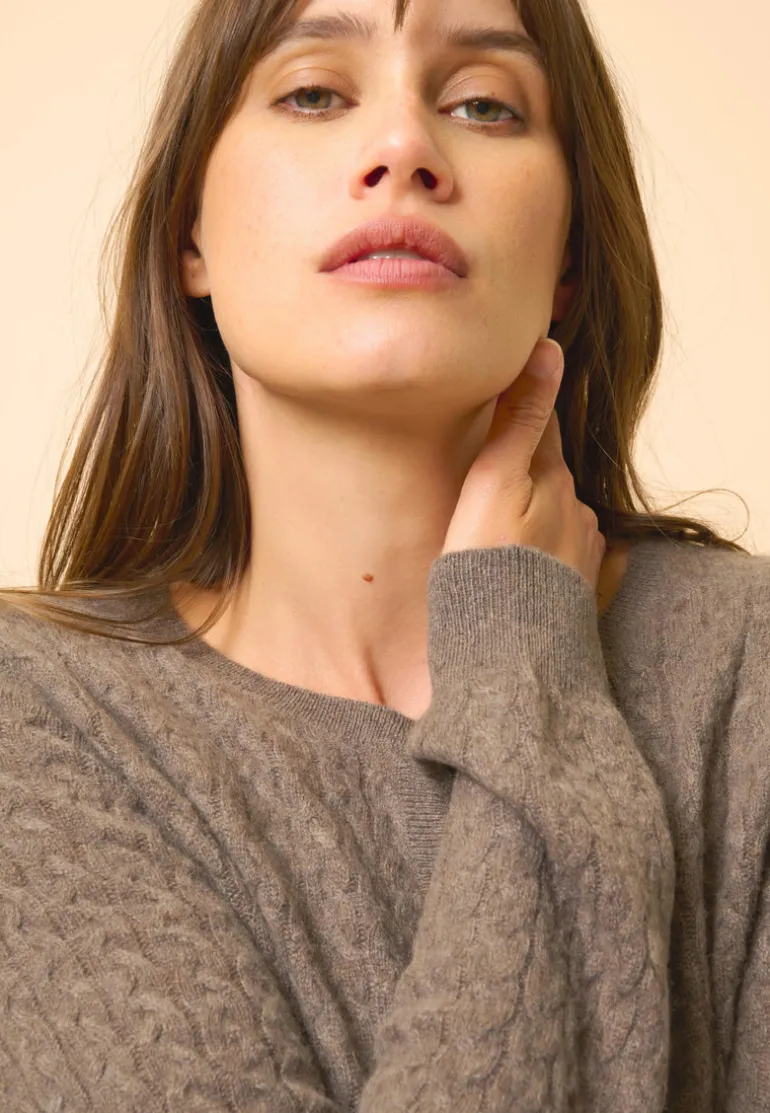LAURA cardigan col rond taupe chiné