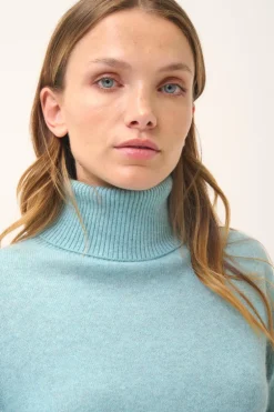 LEXIE pull col roulé aqua chiné