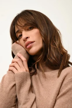 LEXIE pull col roulé camel chiné