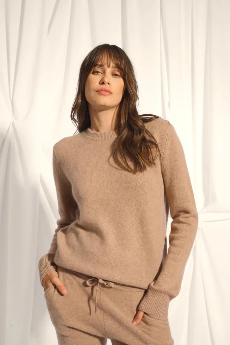 LEXINI pull col rond camel chiné