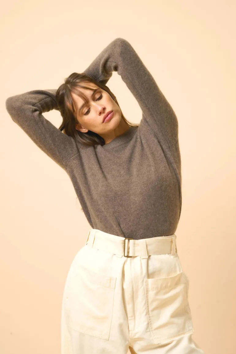 LEXINI pull col rond taupe chiné