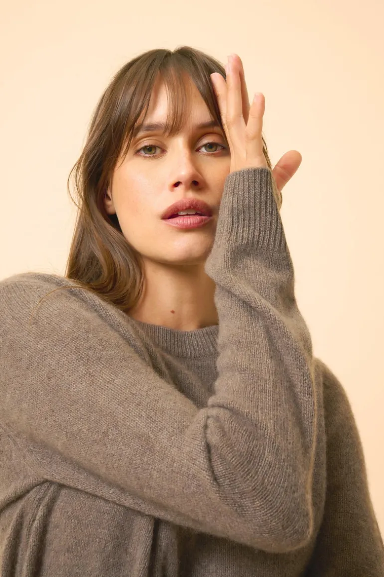 LEXINI pull col rond taupe chiné