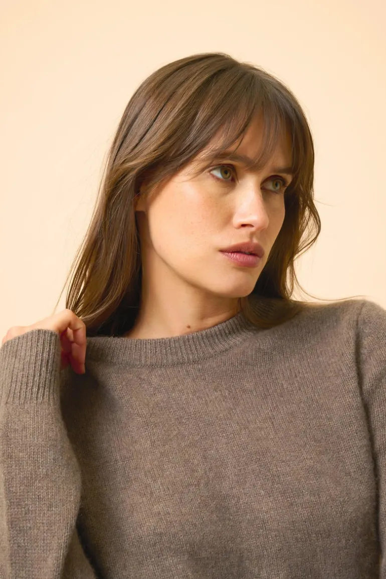 LEXINI pull col rond taupe chiné