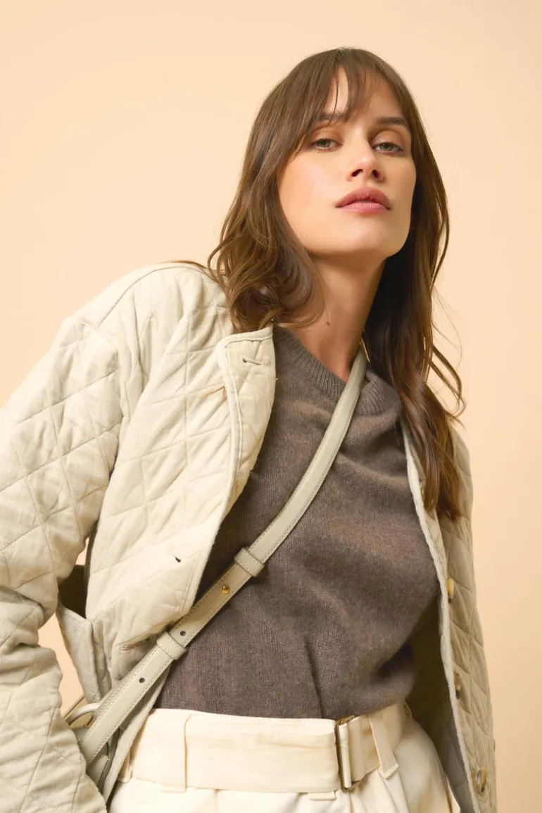LEXINI pull col rond taupe chiné