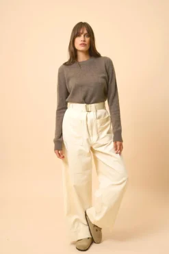 LEXINI pull col rond taupe chiné