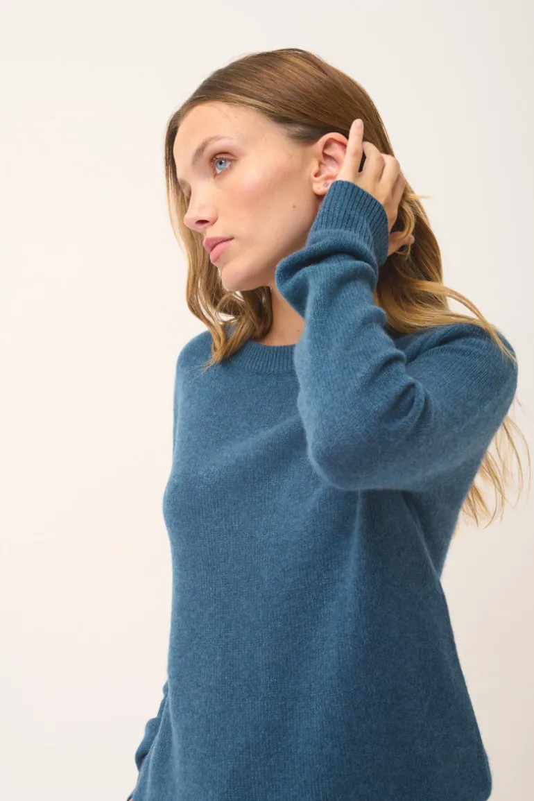 LEXINI pull col rond vert canard chiné