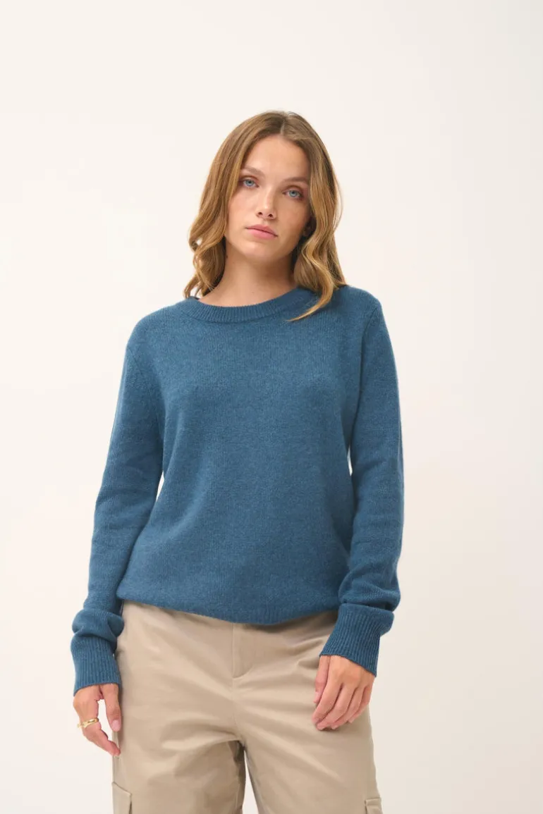 LEXINI pull col rond vert canard chiné