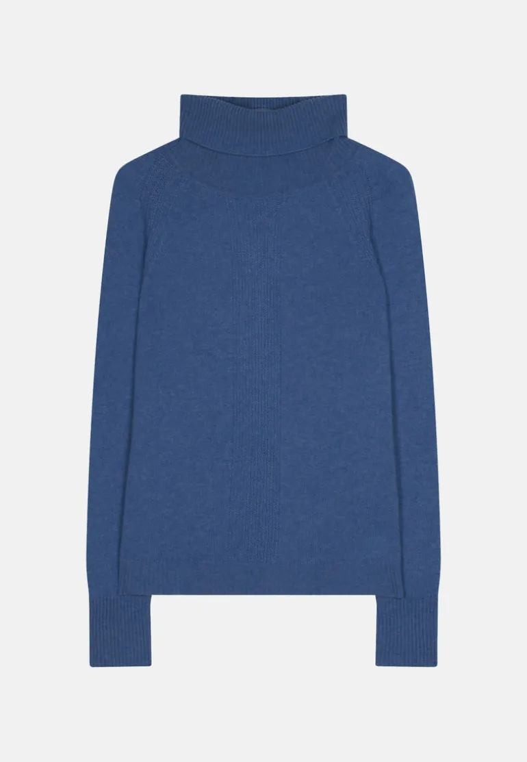 LILLY pull col roulé bleu denim