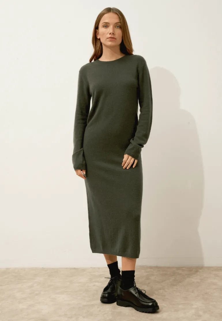 LINA robe col rond kaki
