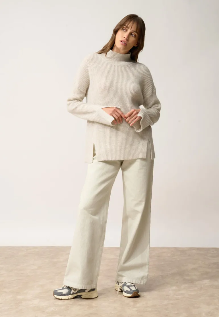 LOUISE pull col roulé gris perle chiné
