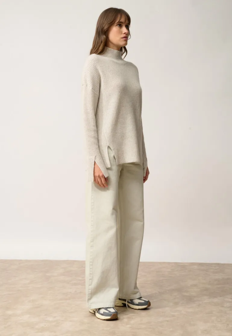 LOUISE pull col roulé gris perle chiné