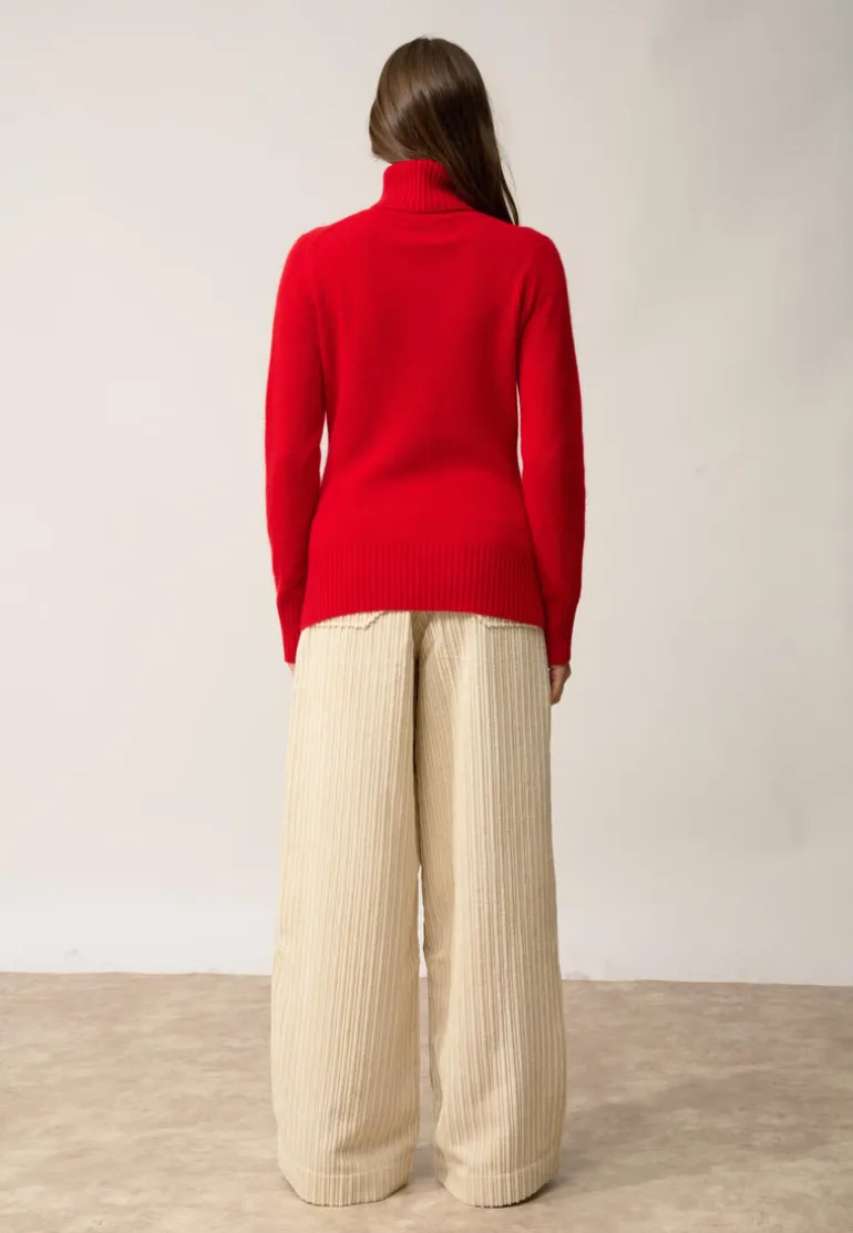 LUCIE pull col roulé rouge