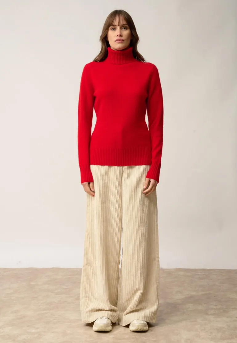 LUCIE pull col roulé rouge