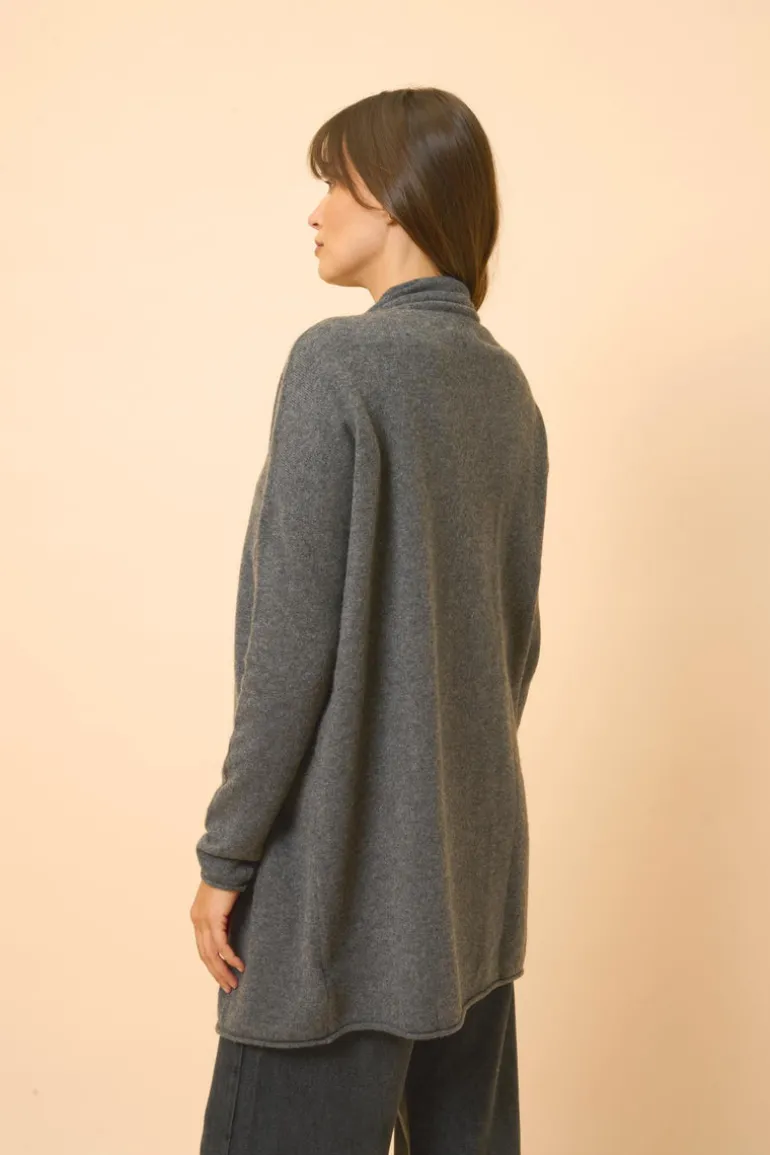 MADDIE gilet col châle anthracite chiné