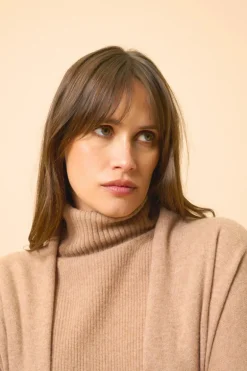MADDIE gilet col châle camel chiné