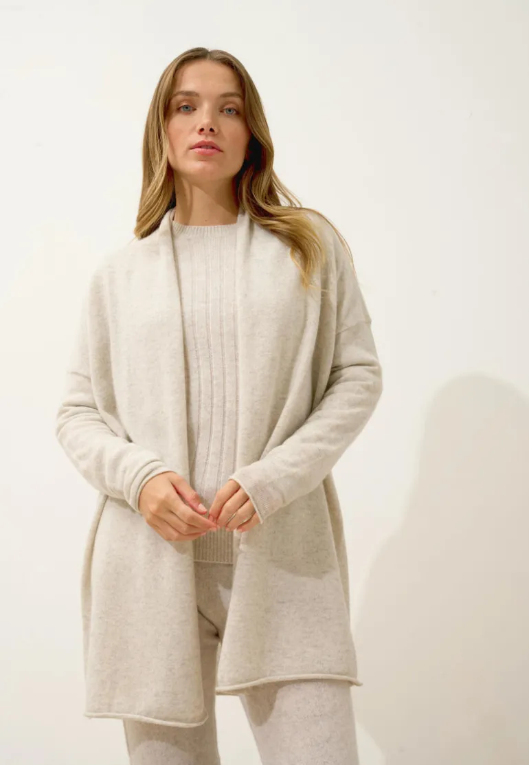 MADDIE gilet col châle gris perle chiné