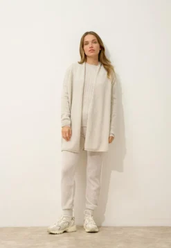 MADDIE gilet col châle gris perle chiné