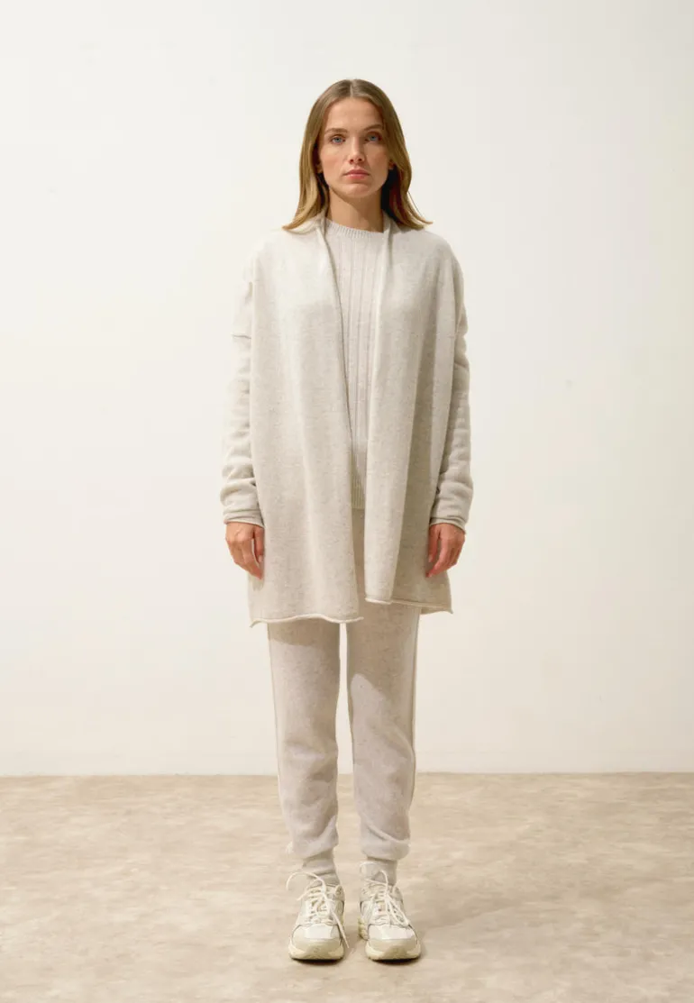 MADDIE gilet col châle gris perle chiné