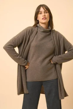 MADDIE gilet col châle taupe chiné