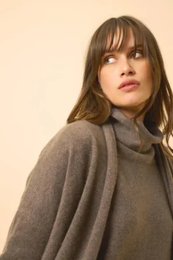 MADDIE gilet col châle taupe chiné