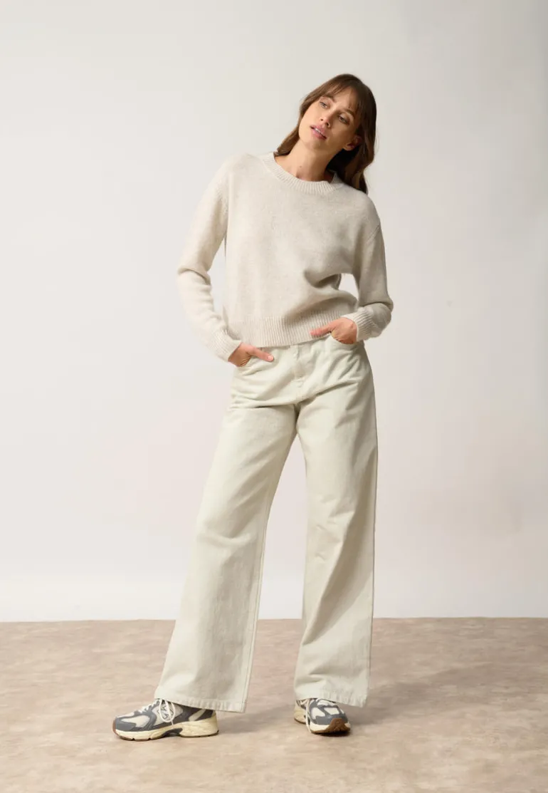 MARGAUX pull col rond gris perle chiné