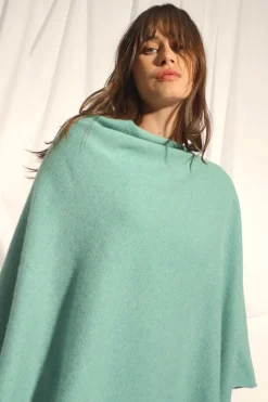 MEREDITH poncho col bateau vert chiné