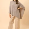 MEREDITH poncho col bateau caribou chiné