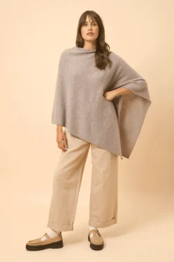 MEREDITH poncho col bateau caribou chiné