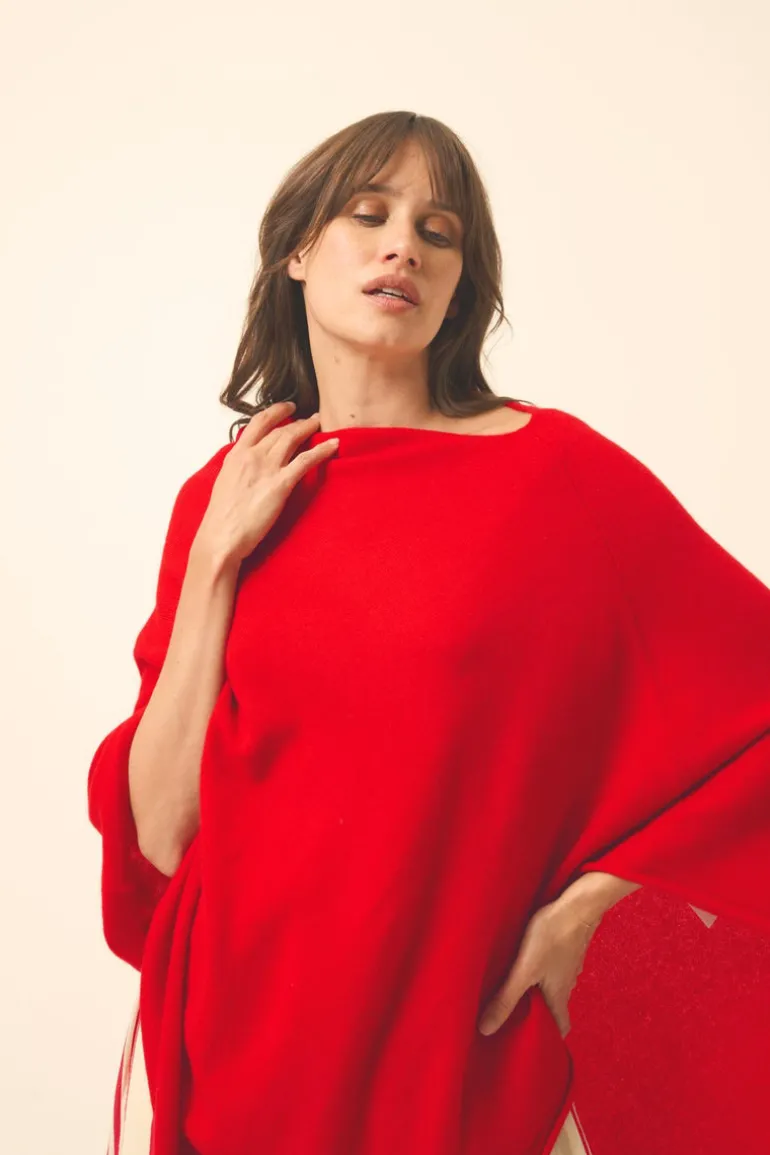 MEREDITH poncho col bateau rouge