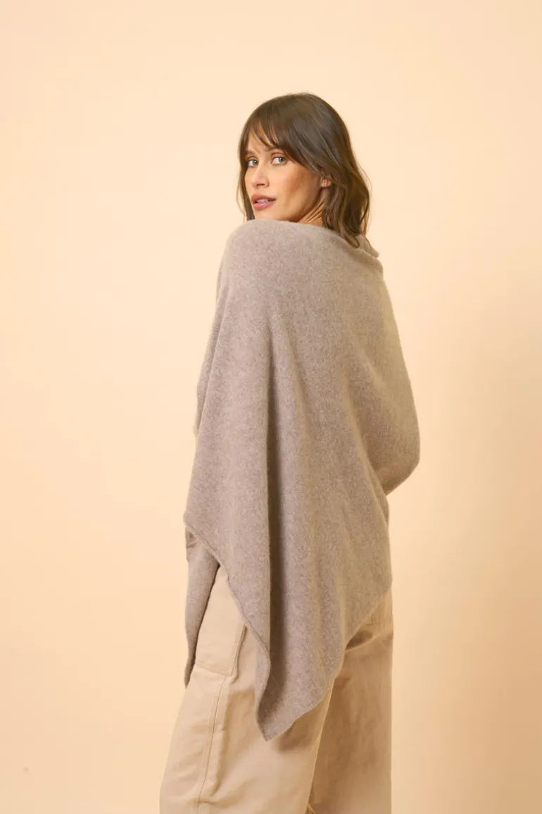 MEREDITH poncho col bateau caribou chiné
