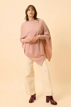 MEREDITH poncho col bateau bois de rose