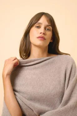MEREDITH poncho col bateau caribou chiné