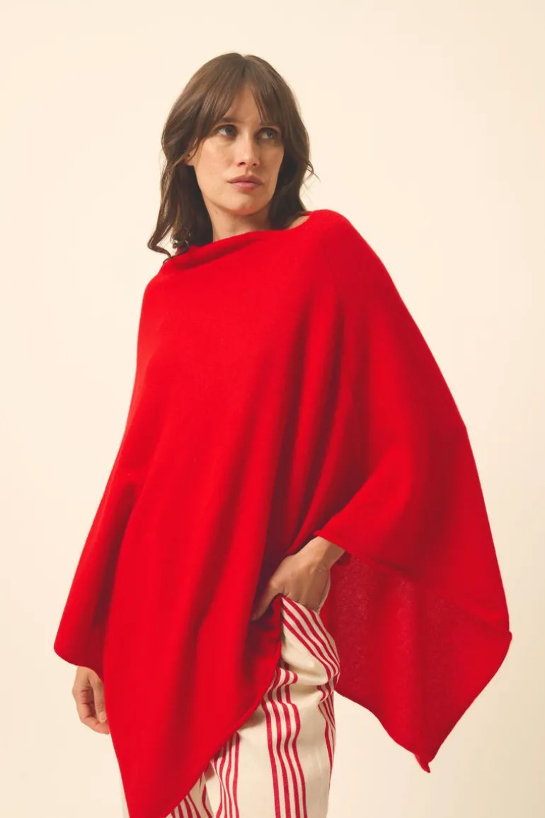 MEREDITH poncho col bateau rouge