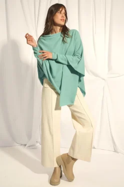 MEREDITH poncho col bateau vert chiné