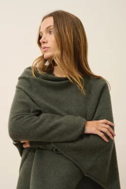 MEREDITH poncho col bateau kaki chiné