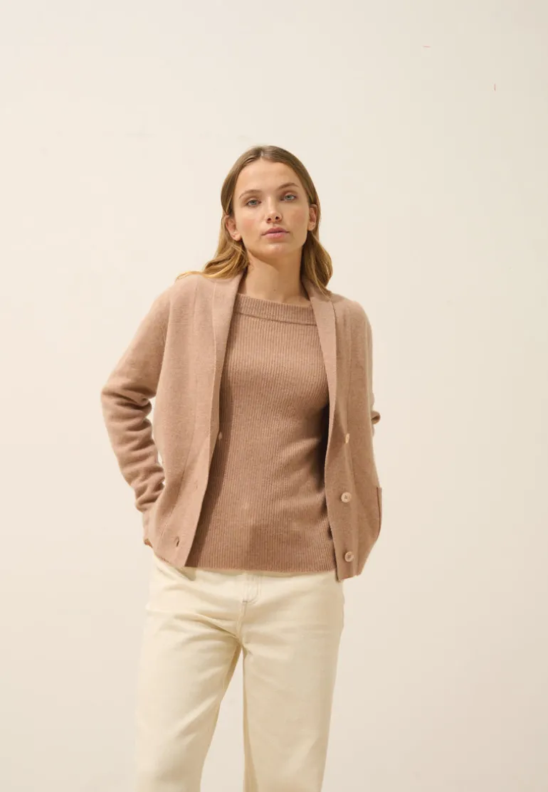 MILA veste col châle camel chiné