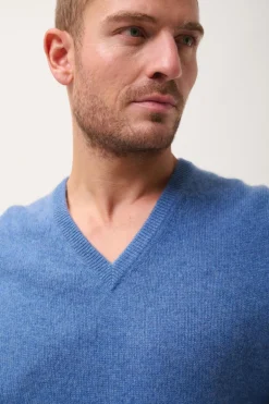 NATHAN pull col v bleu denim