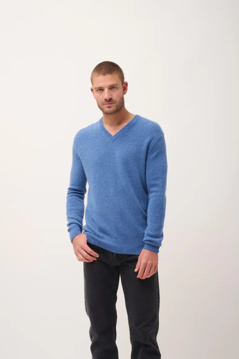 NATHAN pull col v bleu denim
