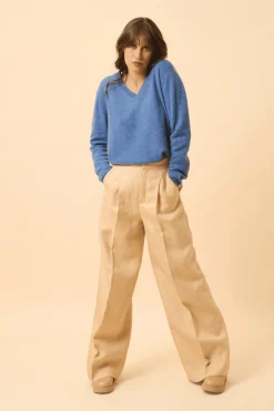 NORA pull col v bleu denim