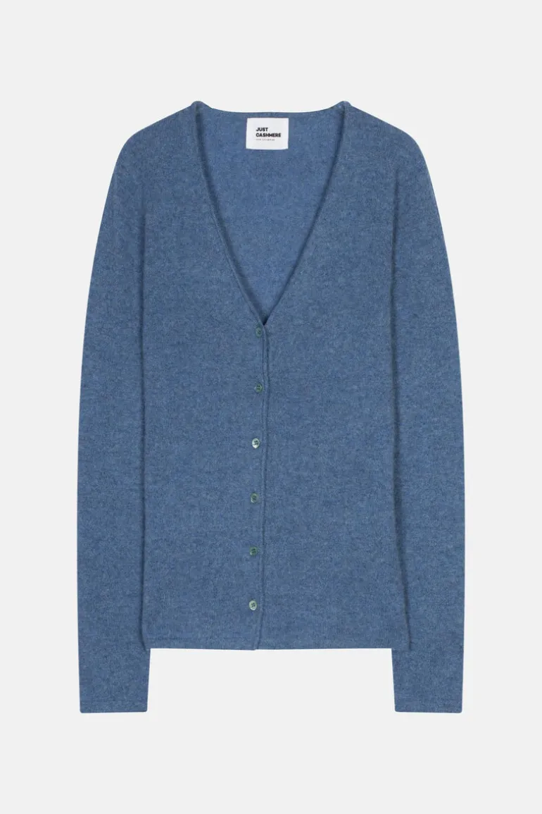 NORMA cardigan col v bleu denim