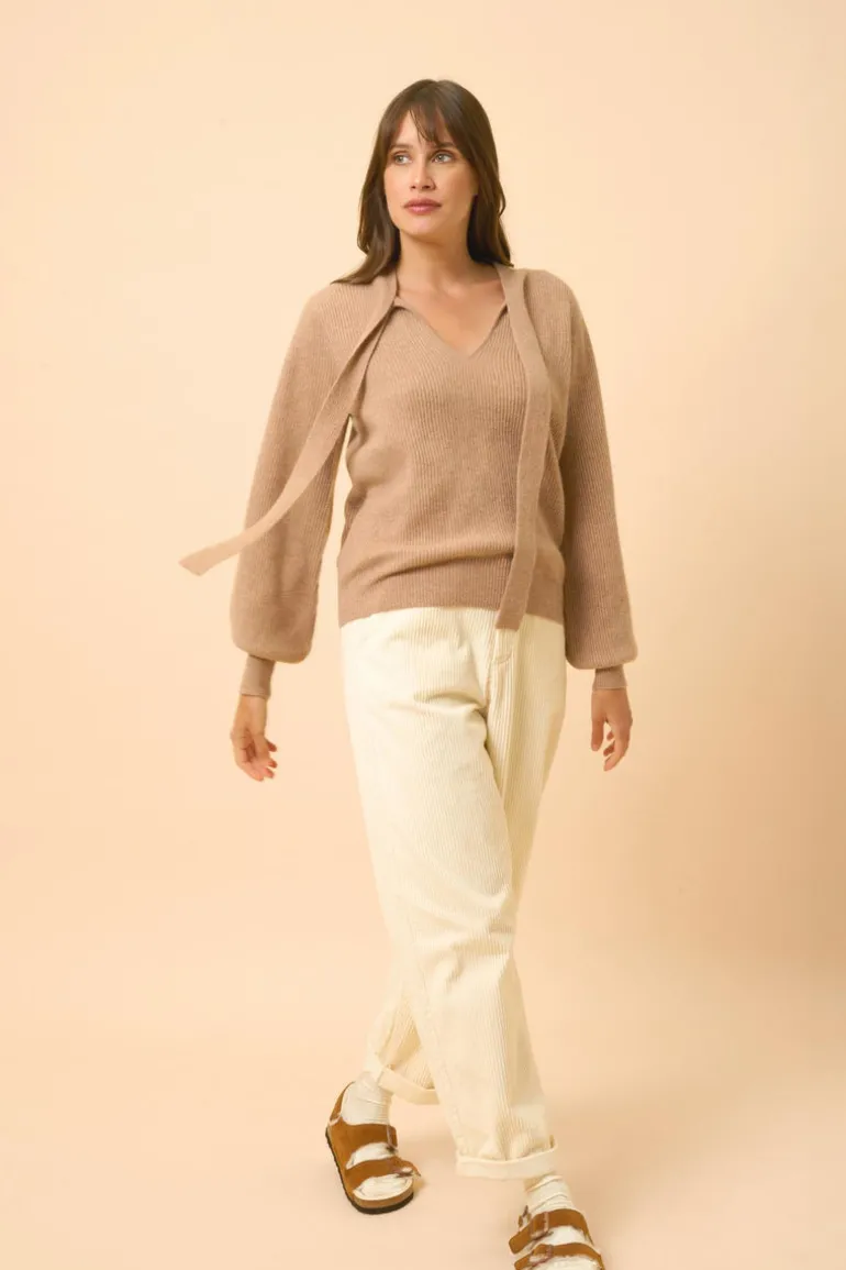 NOTY pull col lavallière camel chiné