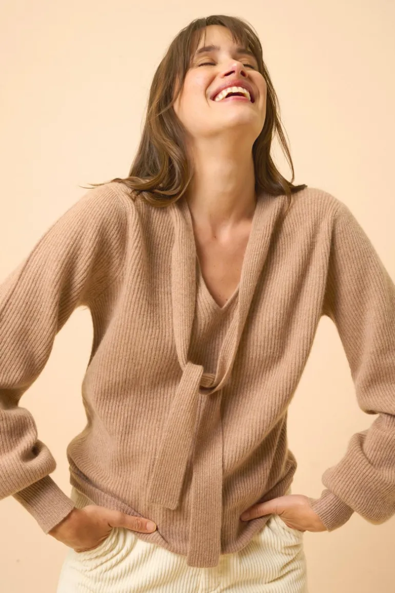 NOTY pull col lavallière camel chiné