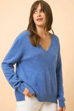 OPAL pull col v bleu denim