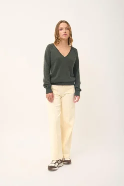 PHOEBE pull col v kaki chiné