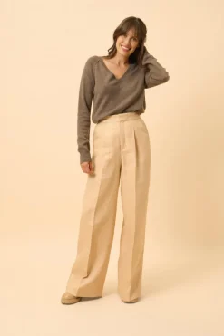 PHOEBE pull col v taupe chiné